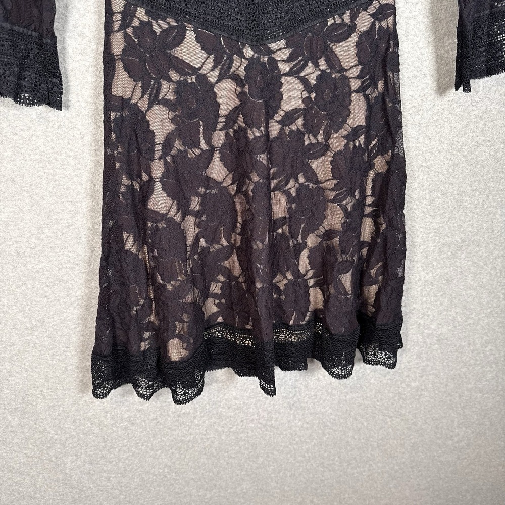 Free People Lacey Affair Black 3/4 Sleeve Mini Dress Size Small Y2K Vintage - Picture 3 of 8